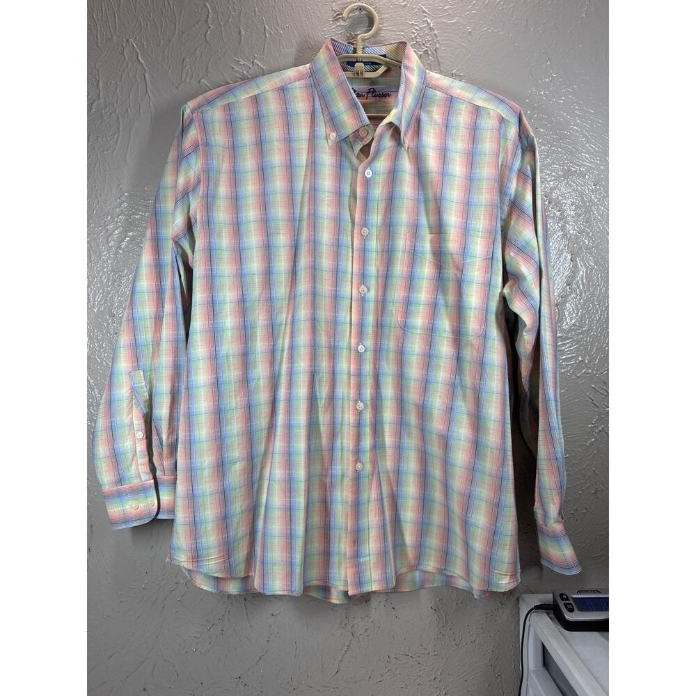 Alan Flusser Long Sleeve Button Down Cotton Plaid Dress Shirt‎ Mens Size XL